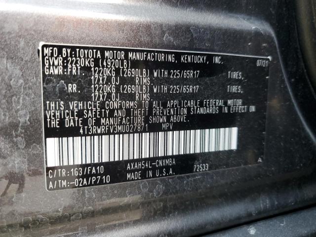 4T3RWRFV3MU027871 - 2021 TOYOTA RAV4 XLE GRAY photo 13