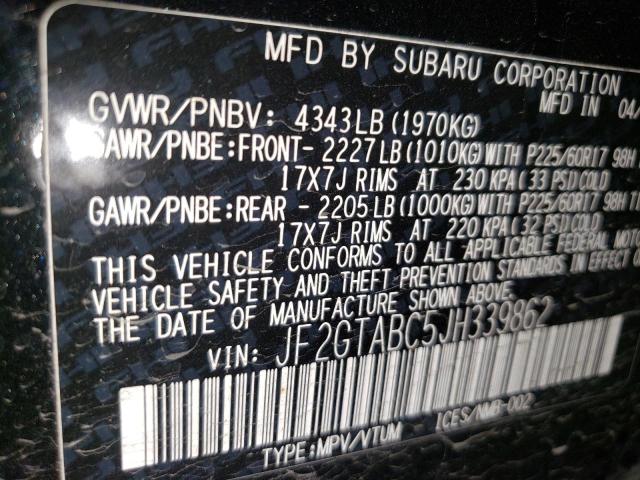 JF2GTABC5JH339862 - 2018 SUBARU CROSSTREK PREMIUM Negro foto 13