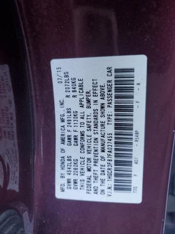 1HGCR3F87FA037455 - 2015 HONDA ACCORD EXL BURGUNDY photo 12