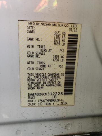 1N6BA0ED2CN312228 - 2012 NISSAN TITAN S WHITE photo 12