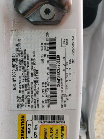 3FA6P0HD2KR268330 - 2019 FORD FUSION SE WHITE photo 13