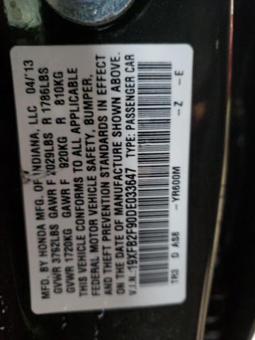 19XFB2F90DE033647 - 2013 HONDA CIVIC EXL Շագանակագույն լուսանկար 12