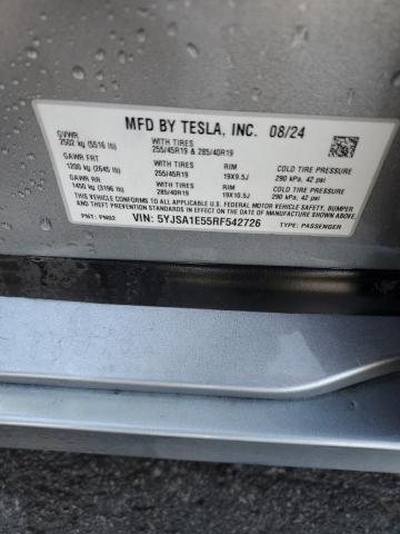 5YJSA1E55RF542726 - 2024 TESLA MODEL S Сріблястий фото 12