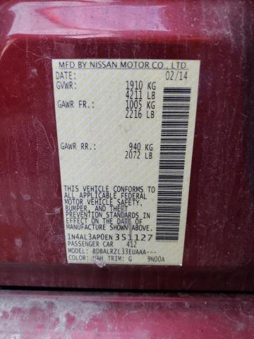 1N4AL3AP0EN351127 - 2014 NISSAN ALTIMA 2.5 RED photo 12