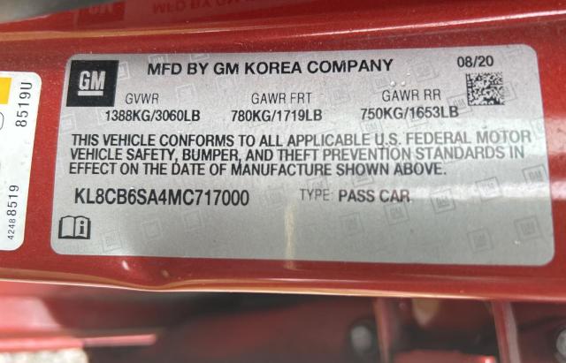 KL8CB6SA4MC717000 - 2021 CHEVROLET SPARK LS ORANGE photo 10