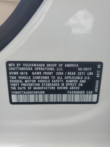 1VWGT7A32HC063468 - 2017 VOLKSWAGEN PASSAT SE 白色 照片 12