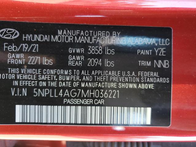 5NPLL4AG7MH036221 - 2021 HYUNDAI ELANTRA SE RED photo 13