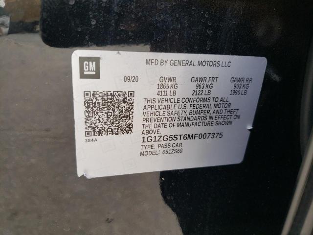 1G1ZG5ST6MF007375 - 2021 CHEVROLET MALIBU RS 黑色 照片 12