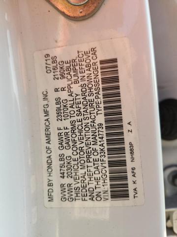 1HGCV1F33KA147739 - 2019 HONDA ACCORD SPORT 白色 照片 12