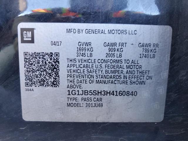 1G1JB5SH3H4160840 - 2017 CHEVROLET SONIC LS 黑色 照片 12