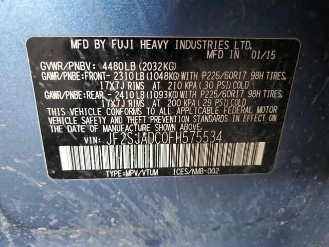 JF2SJADC0FH575534 - 2015 SUBARU FORESTER 2.5I PREMIUM BLUE photo 12