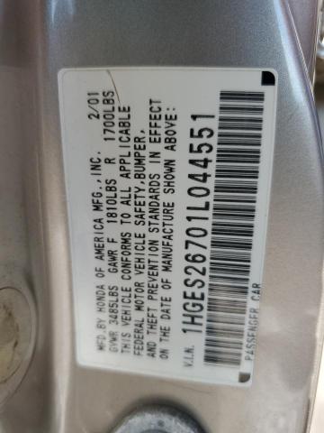 1HGES26701L044551 - 2001 HONDA CIVIC EX BEIGE photo 13