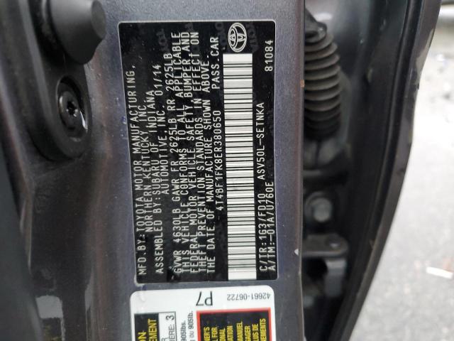 4T4BF1FK8ER380650 - 2014 TOYOTA CAMRY L GRAY photo 12