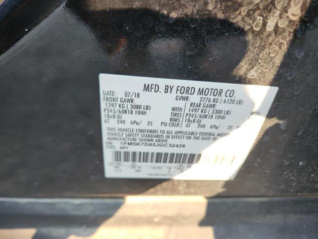 1FM5K7D85JGC32428 - 2018 FORD EXPLORER XLT BLACK photo 14