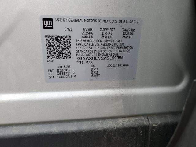 3GNAXHEV5MS169956 - 2021 CHEVROLET EQUINOX LS SILVER photo 13