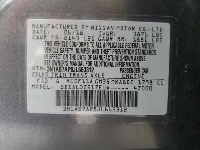 3N1AB7AP8JL663312 - 2018 NISSAN SENTRA S GRAY photo 12