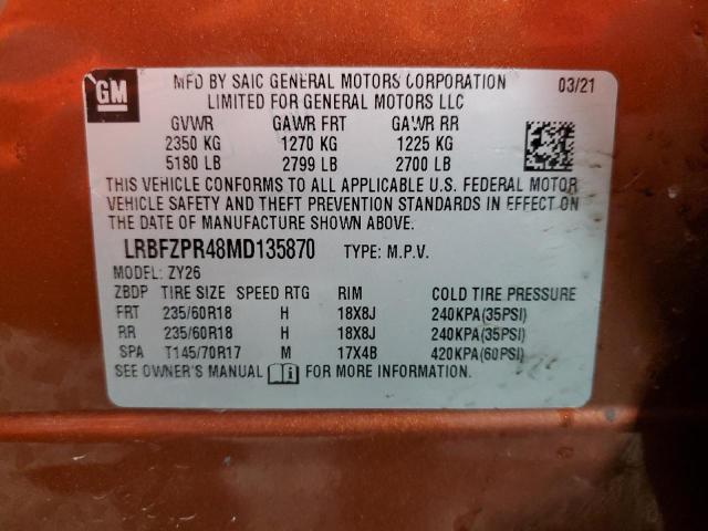 LRBFZPR48MD135870 - 2021 BUICK ENVISION ESSENCE ORANGE photo 13