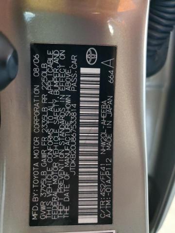 JTDKB20U867533814 - 2006 TOYOTA PRIUS თაფლისფერი ფოტო 12