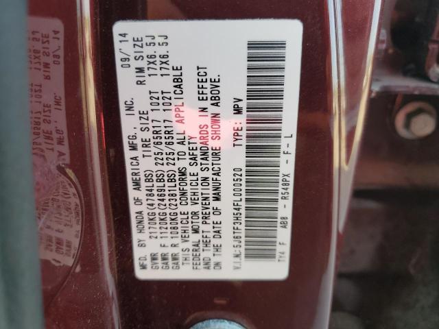 5J6TF3H54FL000520 - 2015 HONDA CROSSTOUR EXL ბურგუნდია ფოტო 12