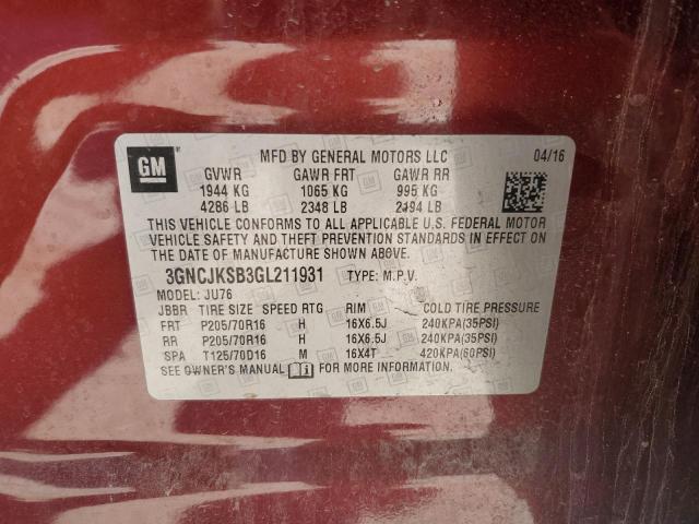 3GNCJKSB3GL211931 - 2016 CHEVROLET TRAX LS BURGUNDY photo 14