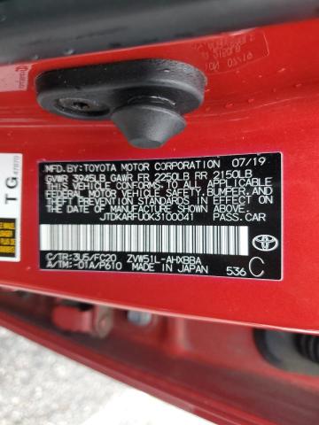 JTDKARFU0K3100041 - 2019 TOYOTA PRIUS RED photo 13