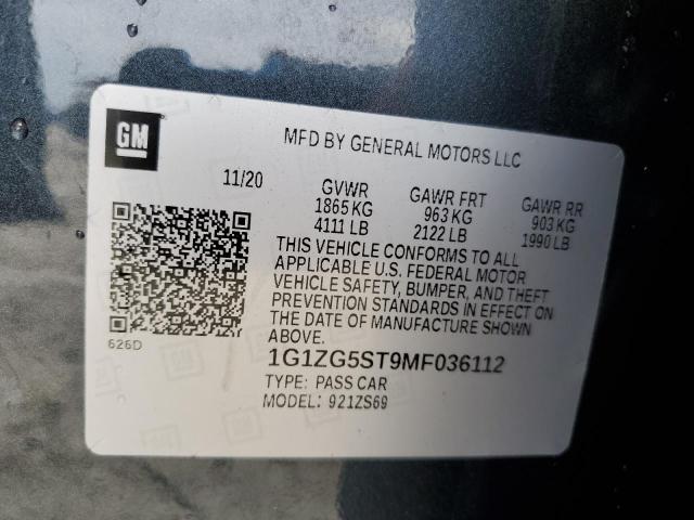 1G1ZG5ST9MF036112 - 2021 CHEVROLET MALIBU RS 灰色 照片 12