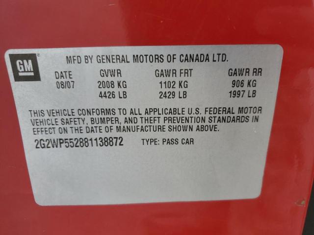 2G2WP552881138872 - 2008 PONTIAC GRAND PRIX RED photo 12