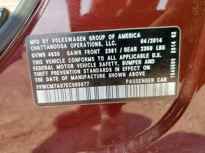 1VWCM7A37EC095677 - 2014 VOLKSWAGEN PASSAT SEL BURGUNDY photo 12