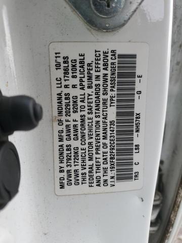 19XFB2F92CE314735 - 2012 HONDA CIVIC EXL WHITE photo 12