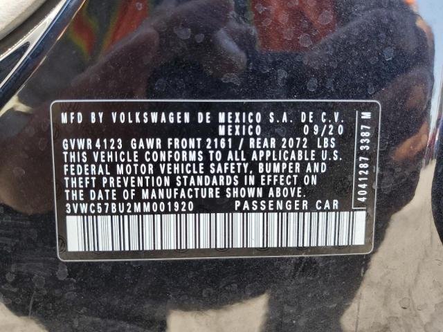 3VWC57BU2MM001920 - 2021 VOLKSWAGEN JETTA S BLACK photo 12