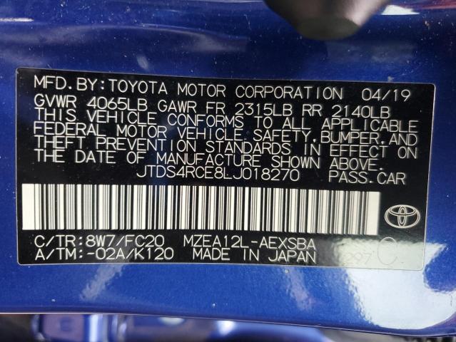 JTDS4RCE8LJ018270 - 2020 TOYOTA COROLLA SE 蓝色 照片 13