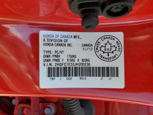 2HGFC1E55JH200236 - 2018 HONDA CIVIC SI RED photo 12