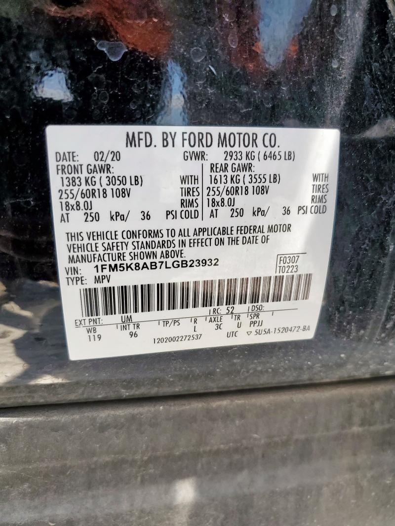 1FM5K8AB7LGB23932 - 2020 FORD EXPLORER POLICE INTERCEPTOR BLACK photo 13