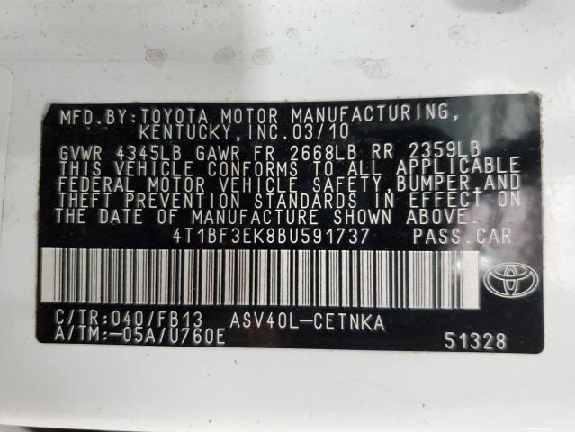 4T1BF3EK8BU591737 - 2011 TOYOTA CAMRY BASE WHITE photo 12