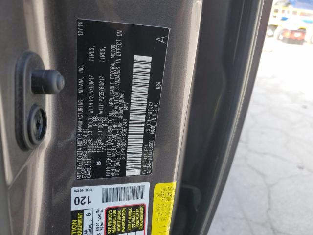 5TDYK3DC7FS567248 - 2015 TOYOTA SIENNA XLE ნაცრისფერი ფოტო 13