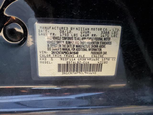 3N1CN7AP9CL941640 - 2012 NISSAN VERSA S BLACK photo 13