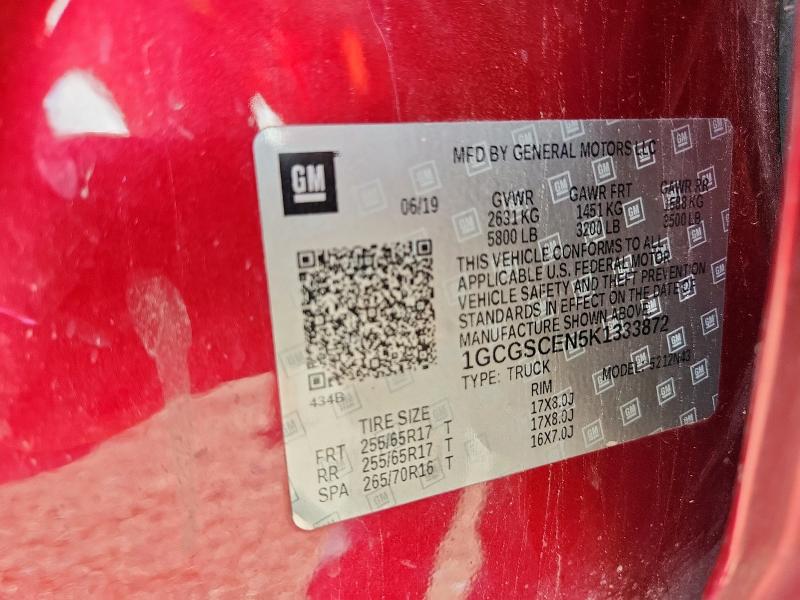 1GCGSCEN5K1333872 - 2019 CHEVROLET COLORADO LT RED photo 12