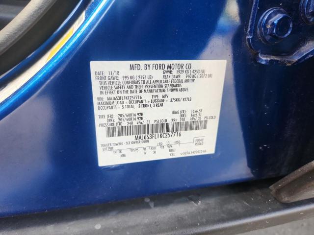 MAJ6S3FL1KC257716 - 2019 FORD ECOSPORT S ლურჯი ფოტო 12