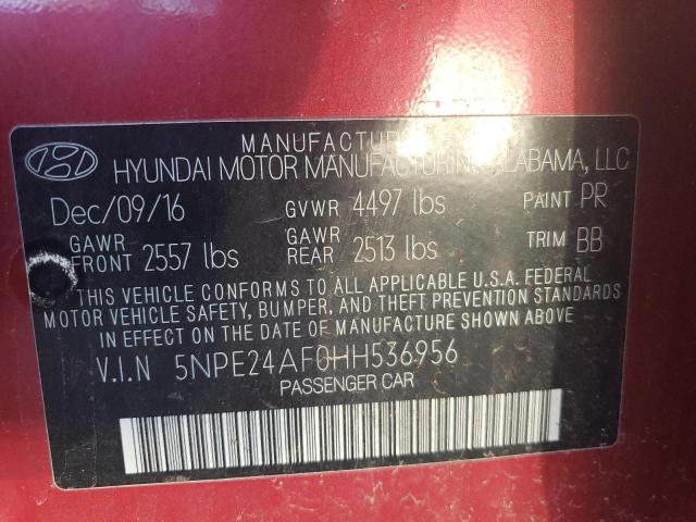 5NPE24AF0HH536956 - 2017 HYUNDAI SONATA SE RED photo 12