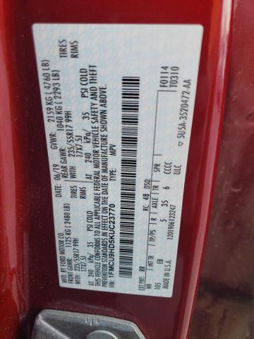 1FMCU9HD5KUC23770 - 2019 FORD ESCAPE SEL أحمر صورة 14