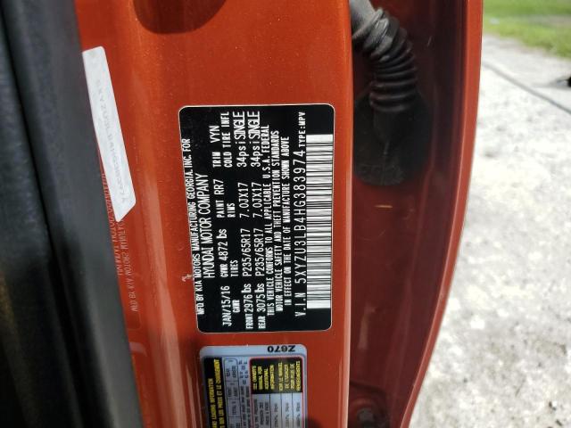 5XYZU3LB4HG383974 - 2017 HYUNDAI SANTA FE S Orange photo 14