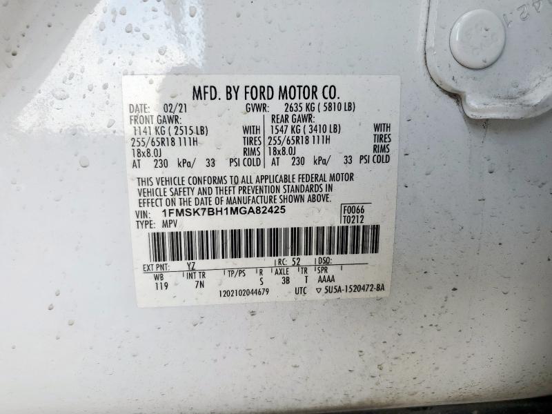 1FMSK7BH1MGA82425 - 2021 FORD EXPLORER WHITE photo 14