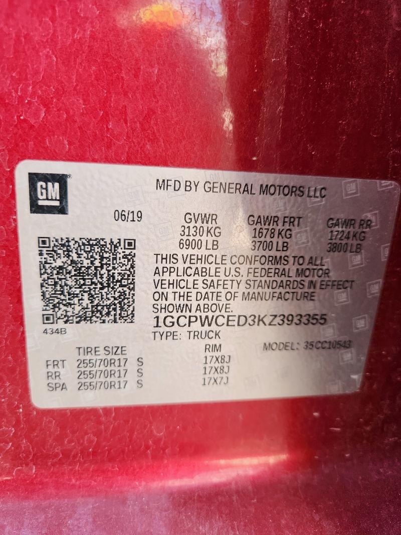 1GCPWCED3KZ393355 - 2019 CHEVROLET SILVERADO C1500 LT MAROON photo 12