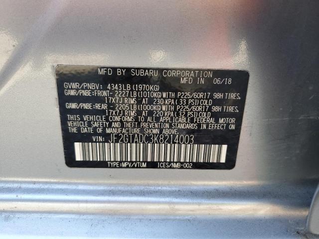 JF2GTADC3K8214003 - 2019 SUBARU CROSSTREK PREMIUM 银色 照片 14