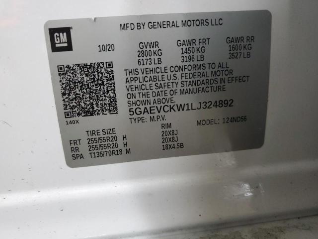 5GAEVCKW1LJ324892 - 2020 BUICK ENCLAVE AVENIR WHITE photo 12