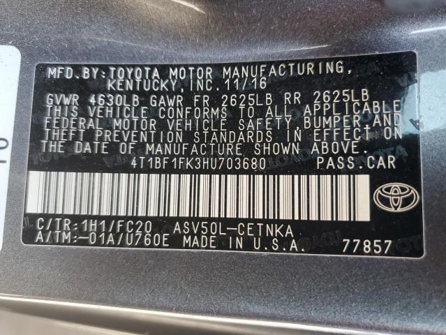 4T1BF1FK3HU703680 - 2017 TOYOTA CAMRY LE CHARCOAL photo 12