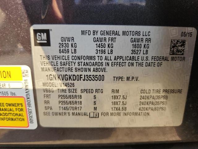 1GNKVGKD0FJ353500 - 2015 CHEVROLET TRAVERSE LT GRAY photo 13