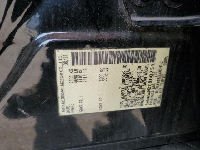 1N4AA5AP6CC800255 - 2012 NISSAN MAXIMA S BLACK photo 12