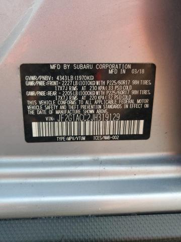 JF2GTACC2JH319129 - 2018 SUBARU CROSSTREK PREMIUM Արծաթագույն լուսանկար 13