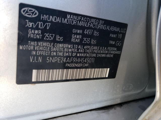 5NPE24AF9HH545011 - 2017 HYUNDAI SONATA SE SILVER photo 12